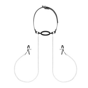 Кляп із затискачами для сосків Bedroom Fantasies Nipple Clamps & Silicone Gag Ring